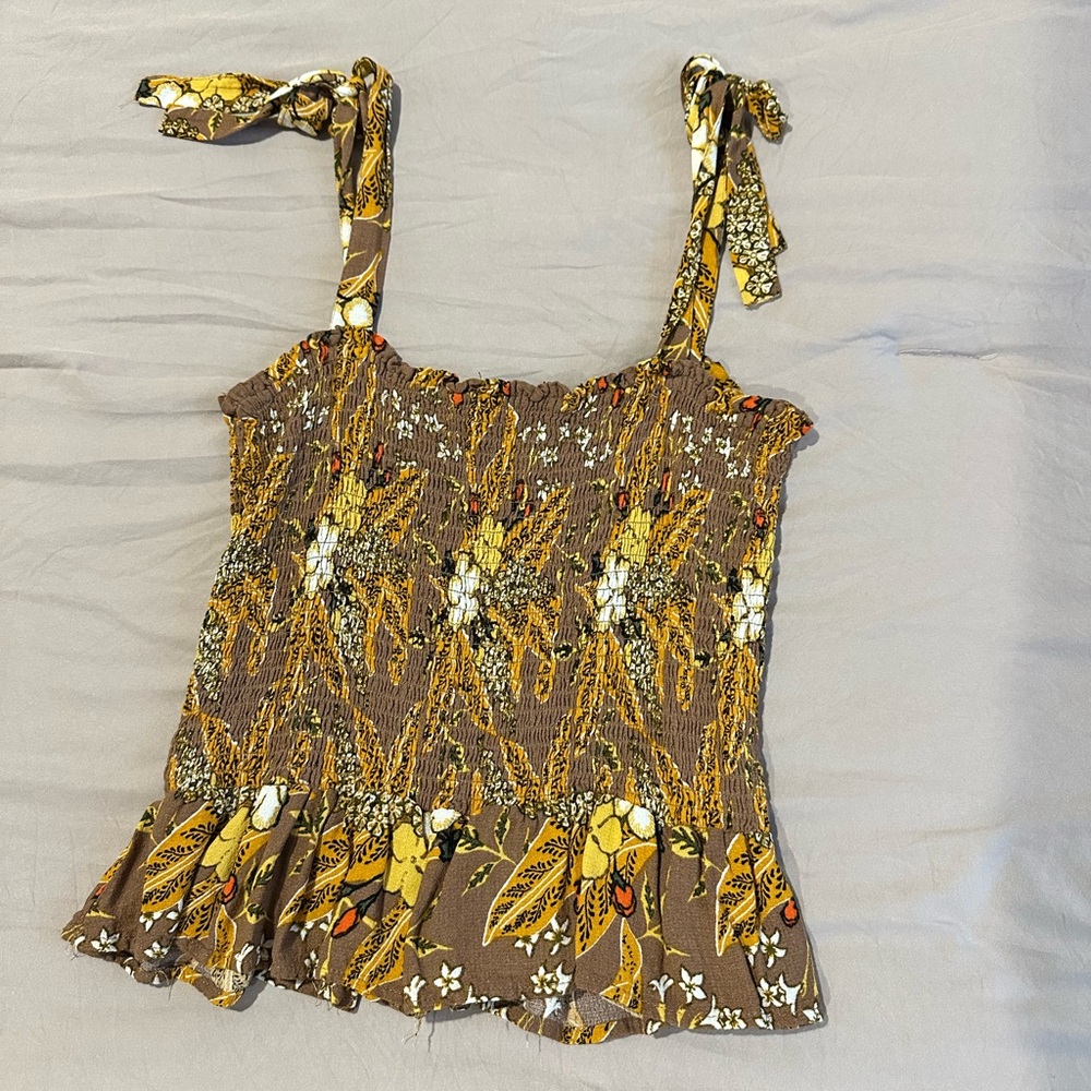 Floral Smocked Tie-Strap Peplum Top